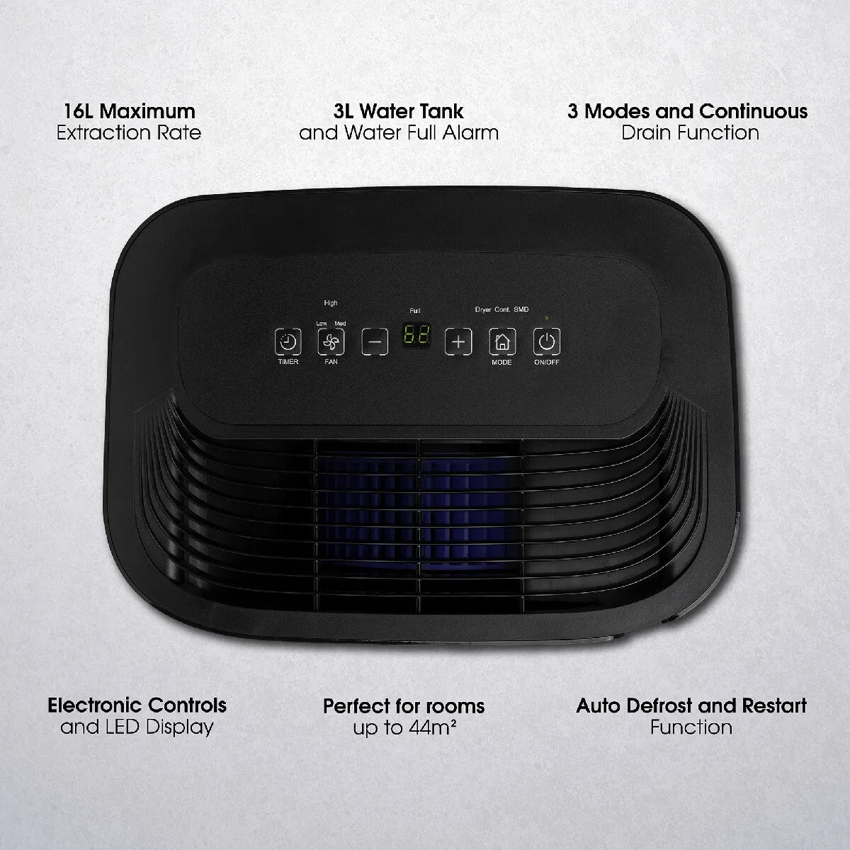 Abode ADH1601B, 16L Dehumidifier in Black