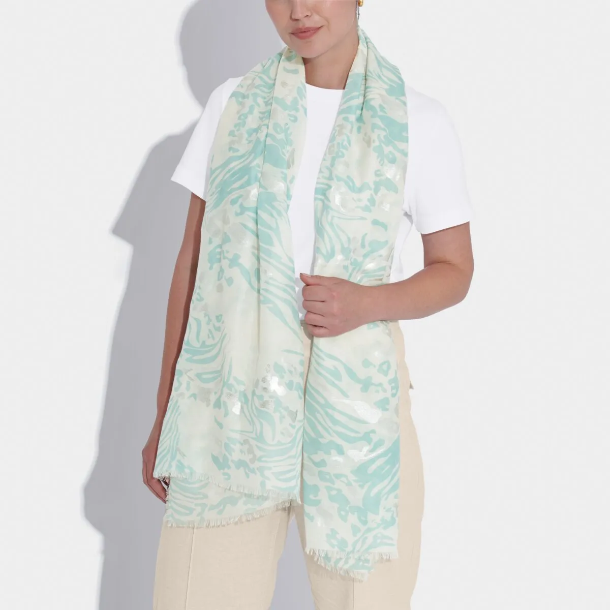 Animal Foil Print Scarf | Duck Egg Blue & Silver