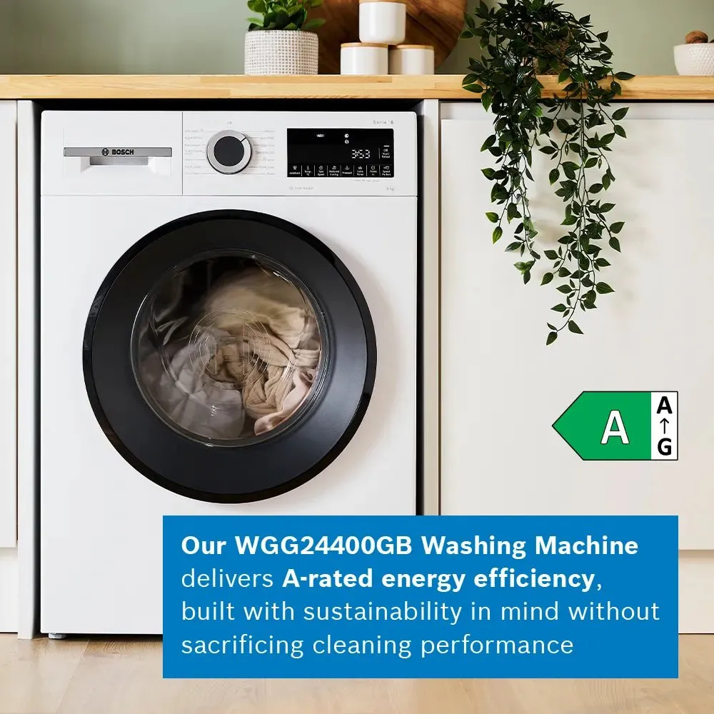 Bosch Series 6 Washing machine, front loader 9kg 1400 rpm - White | WGG24400GB