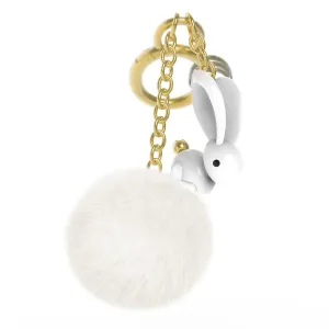 Bunny with Pom Pom Charm Keyring | White & Gold