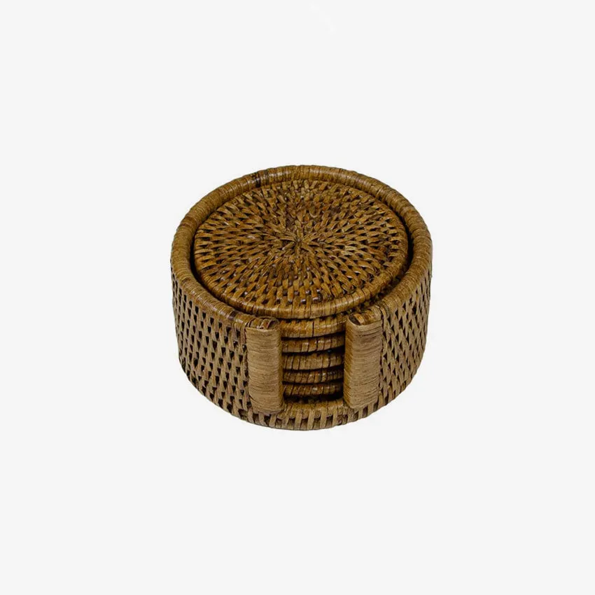 Caspari | Rattan Round Coaster Holder
