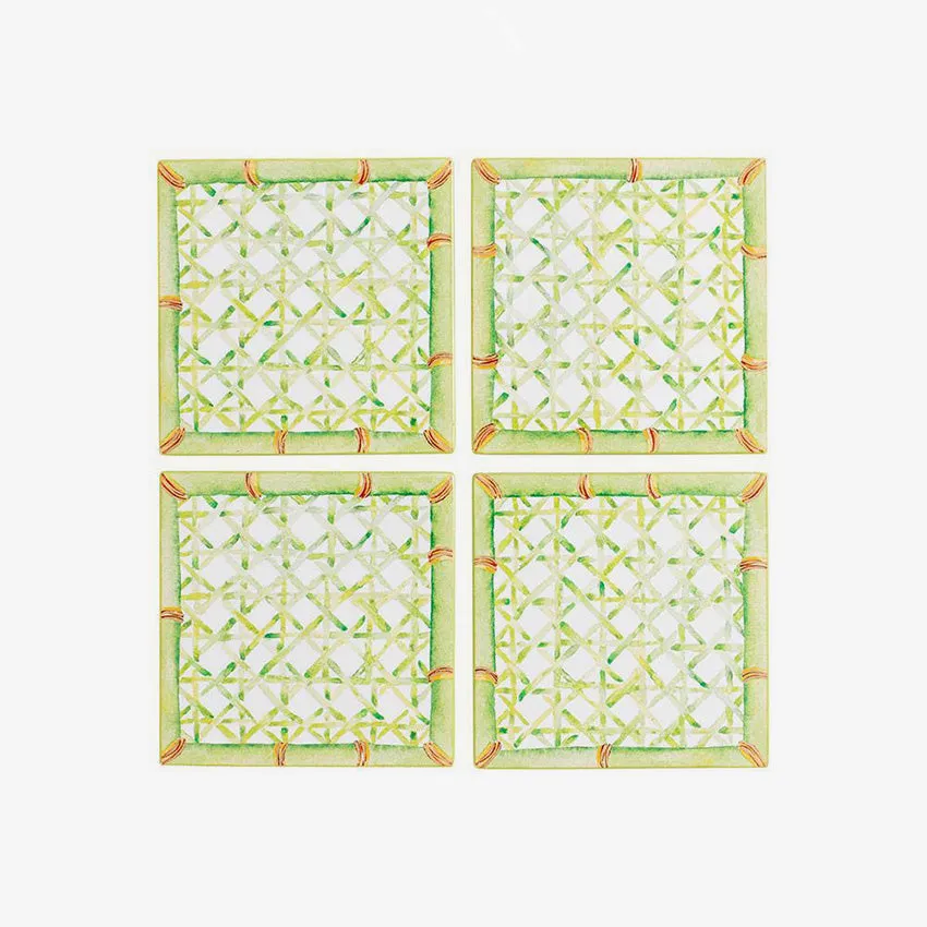 Caspari | Set of 4 Trellis-Green Lacquer Coasters