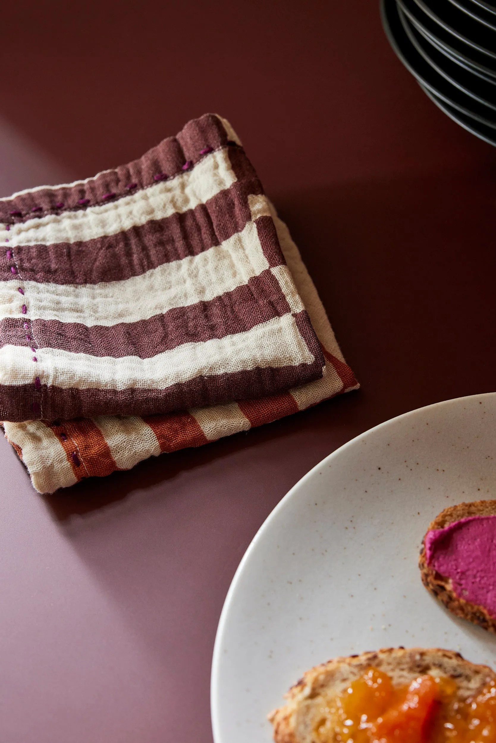 Cotton Napkins Striped Burgundy (Set of 2)