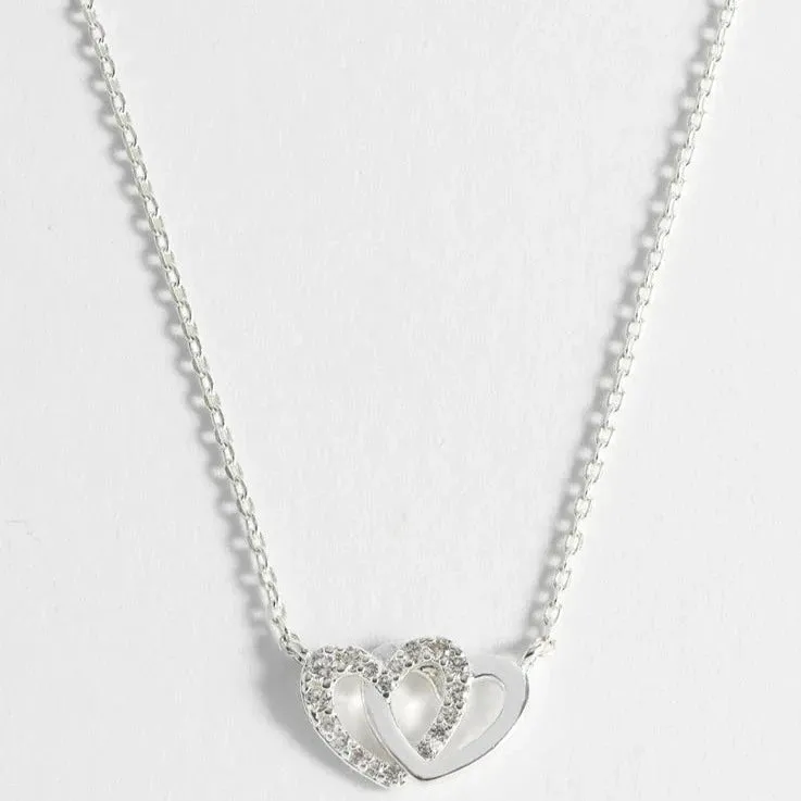 CZ Interlocking Heart Charm Necklace | Silver Plated