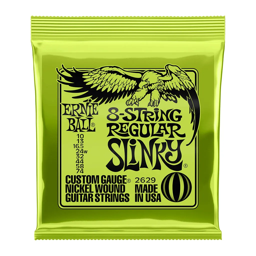Ernie Ball P02629 Regular Slinky 8-String Nickel Wound Electric Guitar Strings 10-74 Gauge