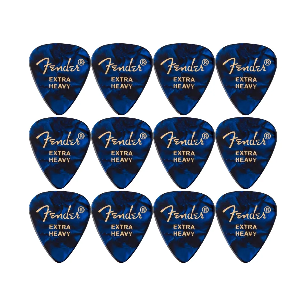 Fender Premium Celluloid 351 Shape Picks Extra Heavy Blue Moto 12 Pack