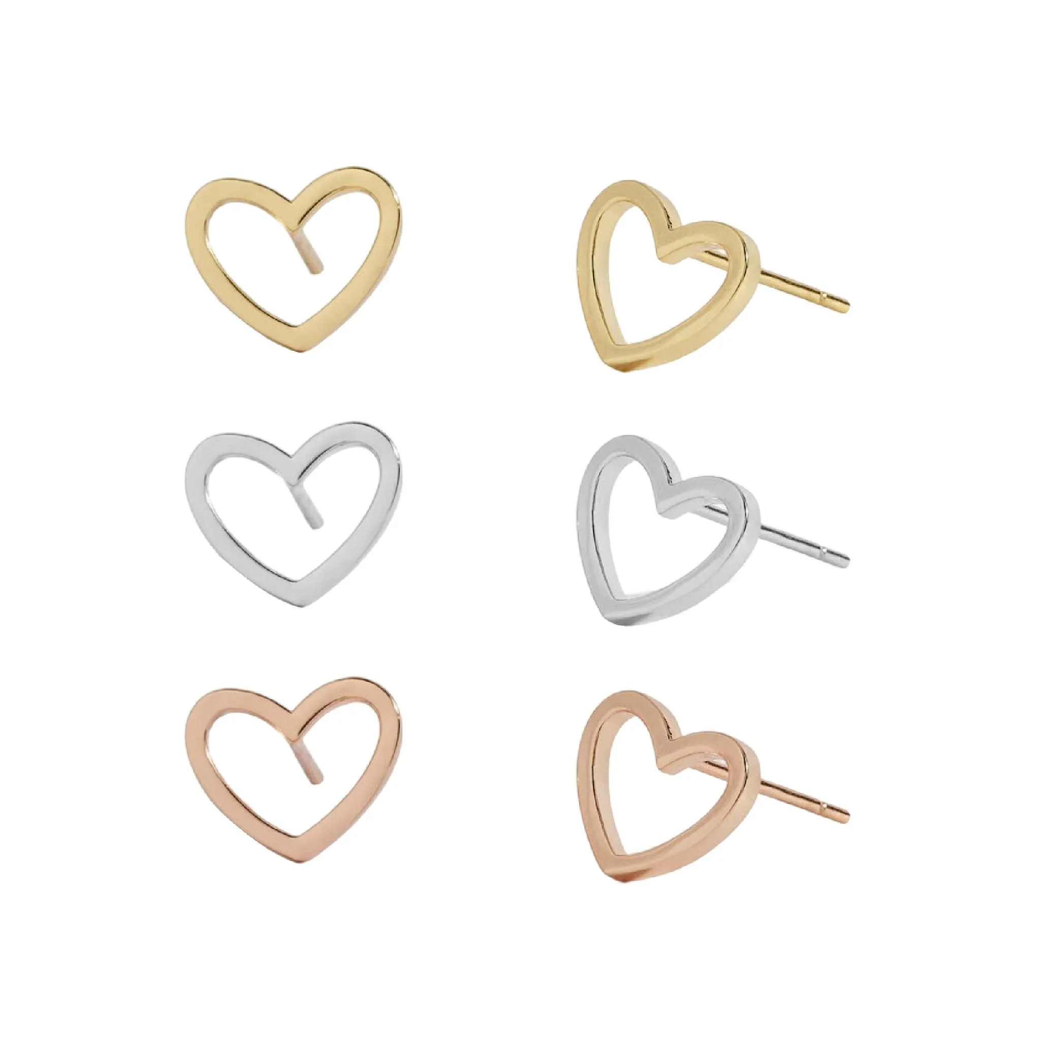 Florence Heart Earring Trio | Silver, Gold & Rose Gold Plated