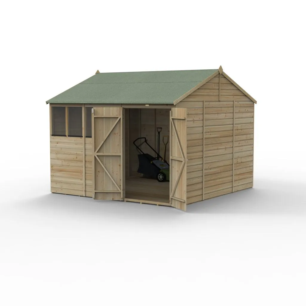 Forest Garden Beckwood 10x10 Reverse Apex Shed with 4 Windows and Double Door
