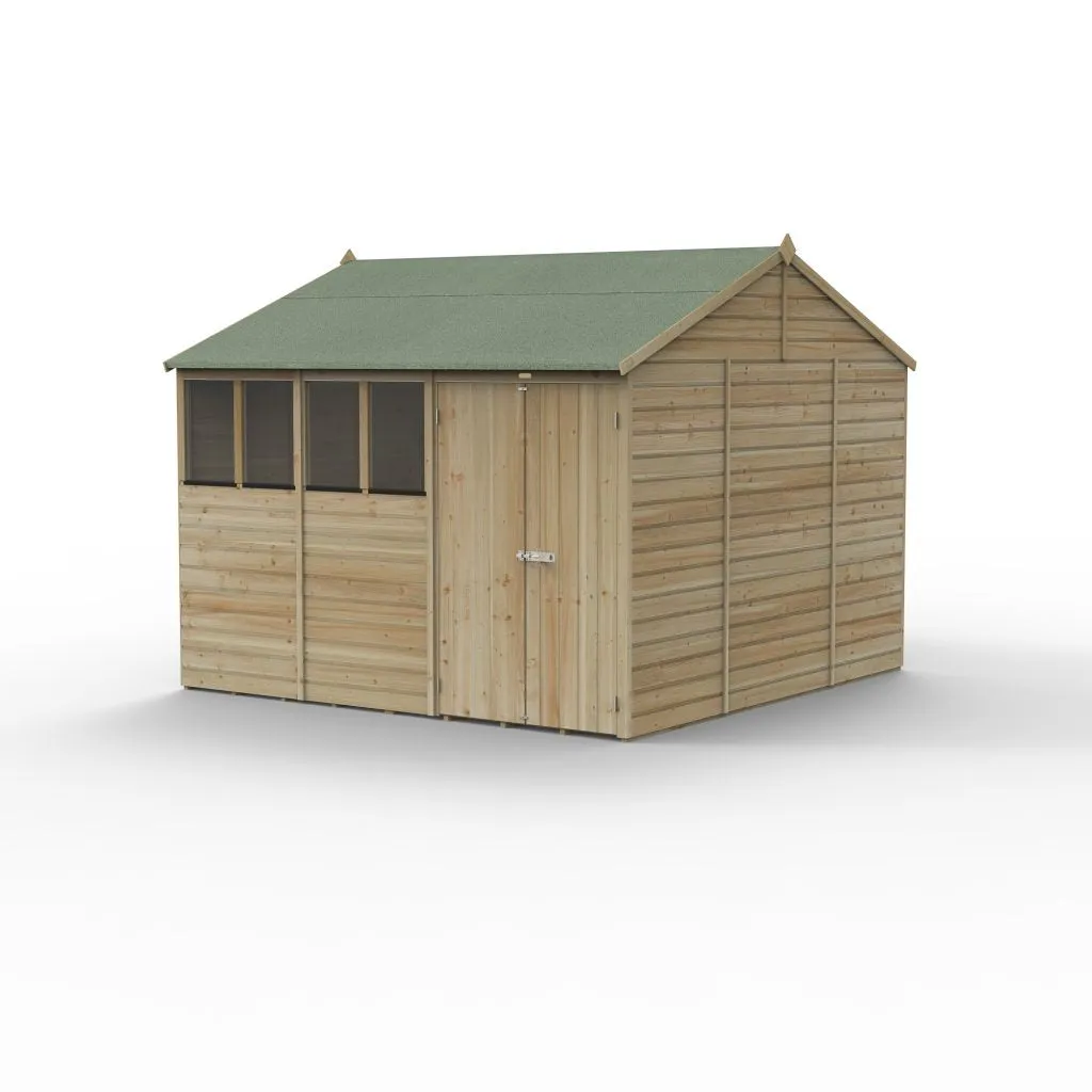 Forest Garden Beckwood 10x10 Reverse Apex Shed with 4 Windows and Double Door