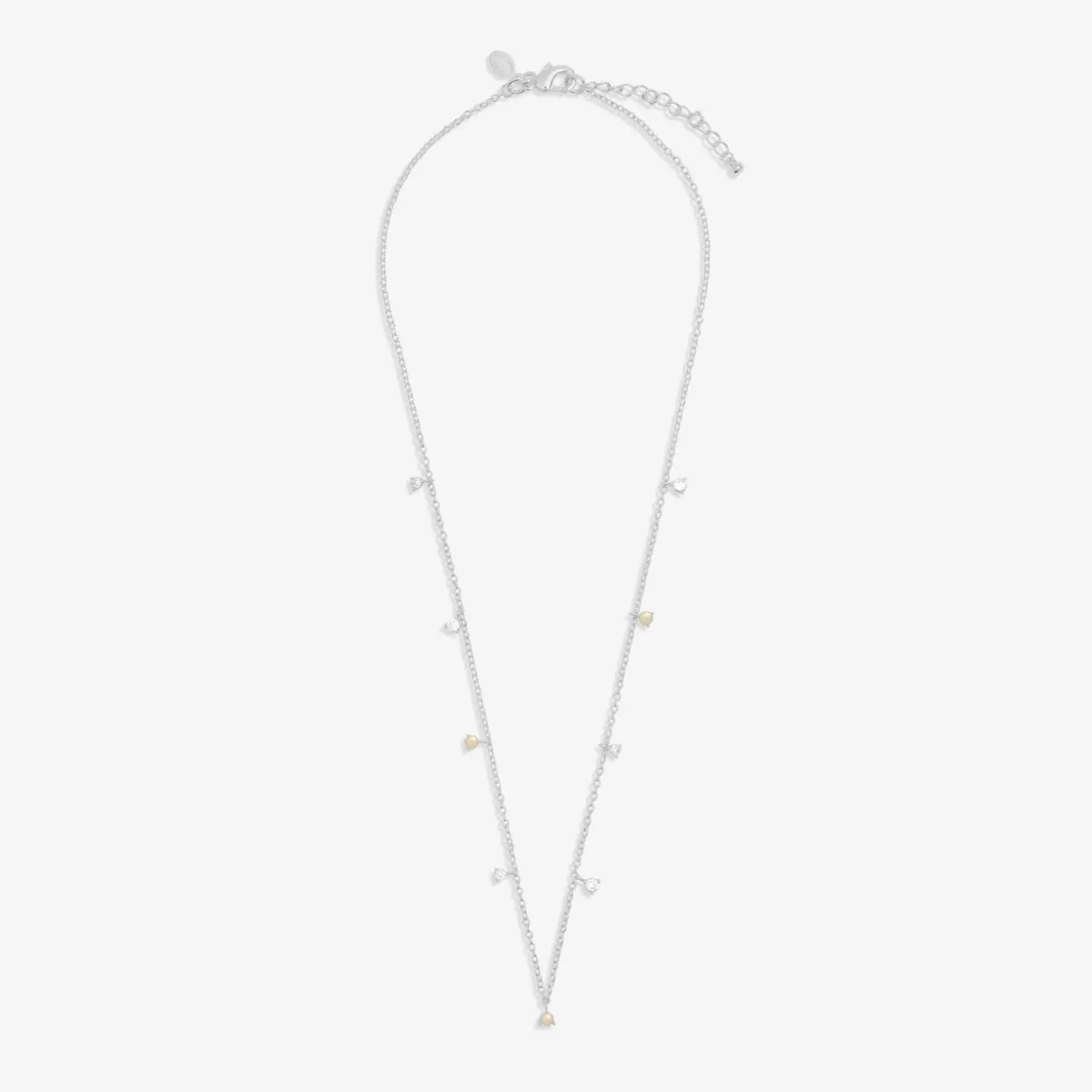 Halo Pearl CZ & Pearl Charm Necklace | Silver Plated