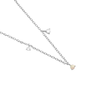 Halo Pearl CZ & Pearl Charm Necklace | Silver Plated