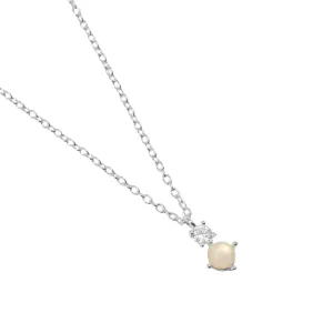 Halo Pearl CZ & Pearl Pendant Necklace | Silver Plated