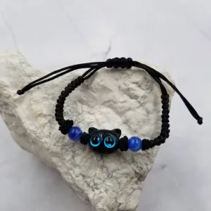 Handmade Woven Black Cat Bracelet - Halloween