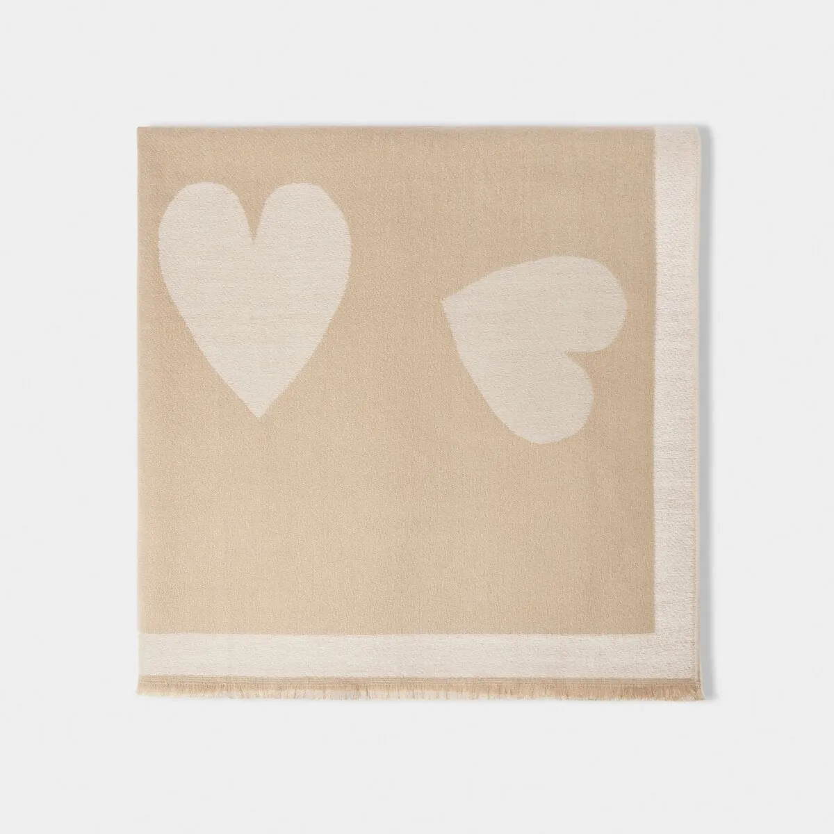 Heart Print Blanket Scarf | Taupe & Off White