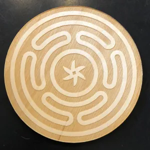 Hekate Stropholos Engraved Wooden Altar Tile - 4 inch