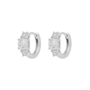 Jen Triple Stone Hoop Earrings | Silver Plated