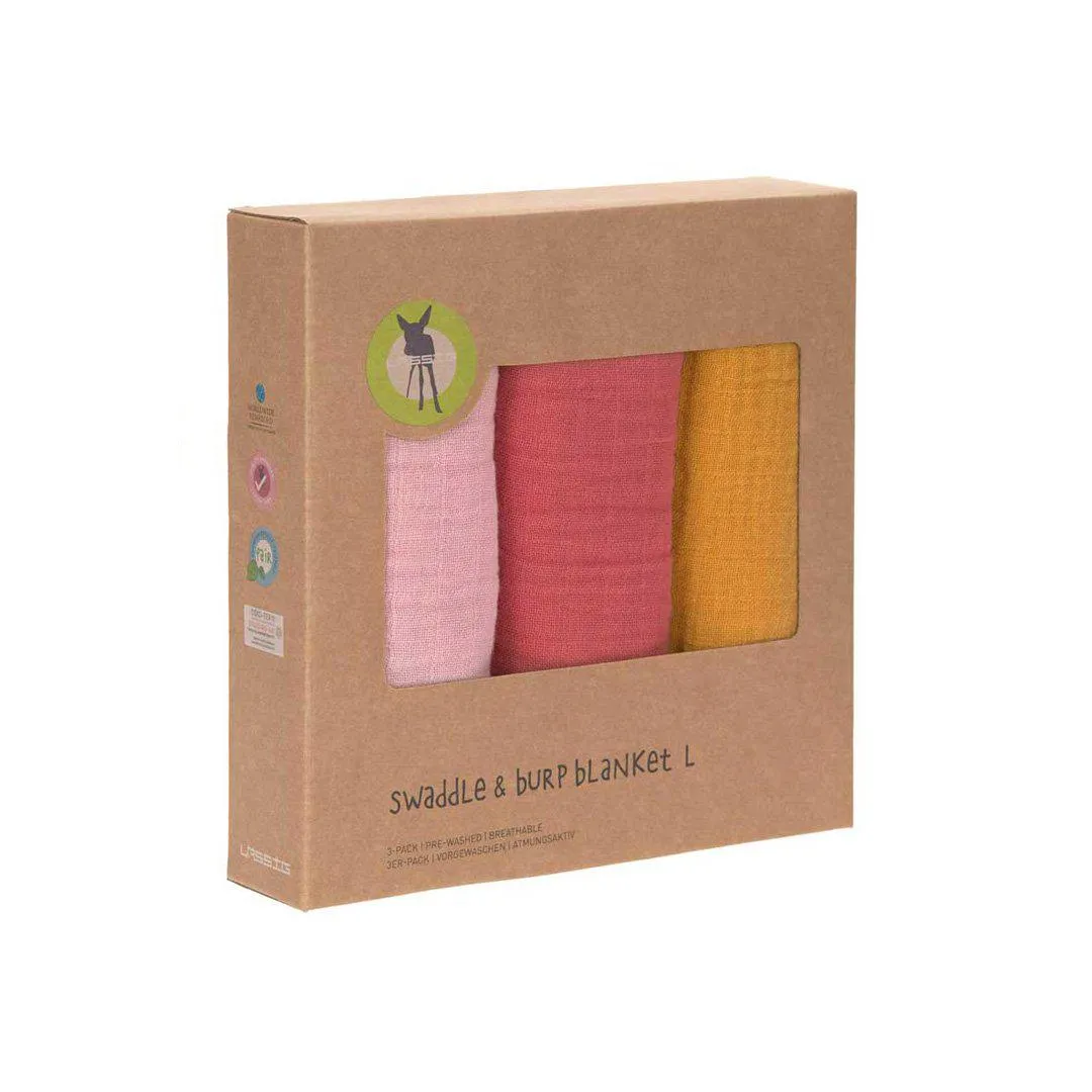 Lassig Swaddle   Burp Blankets - Rose - 3 Pack