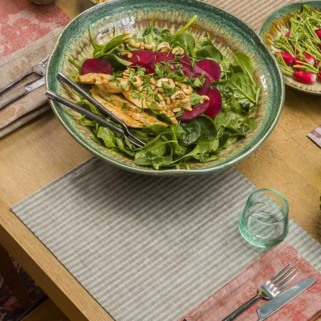 Le Jacquard Franais | Casual Stripes Coated Placemat - Green