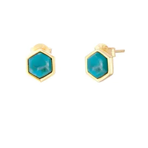 Liga Turquoise Hexagon Stud Earrings | Gold Plated Sterling Silver
