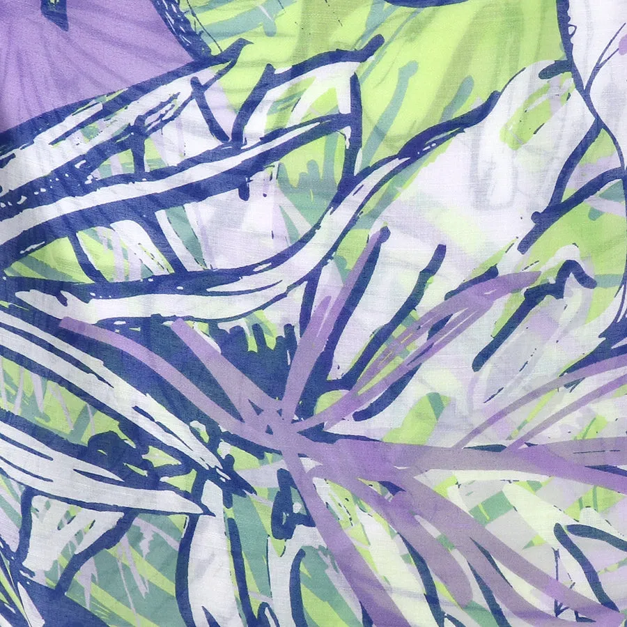 Lightweight Abstract Tropical Leaf Print Scarf | Blue & Green