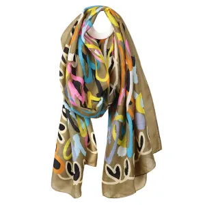 Lightweight Graffiti Heart Print Scarf | Gold