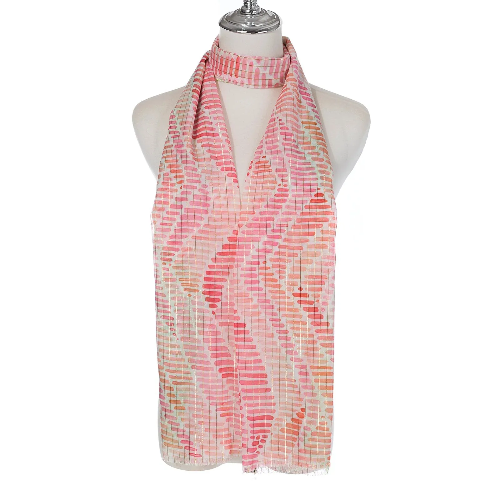 Lightweight Spot Mosaic Print Scarf | Pink & Green
