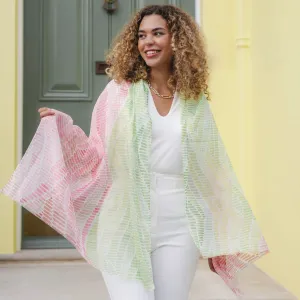 Lightweight Spot Mosaic Print Scarf | Pink & Green