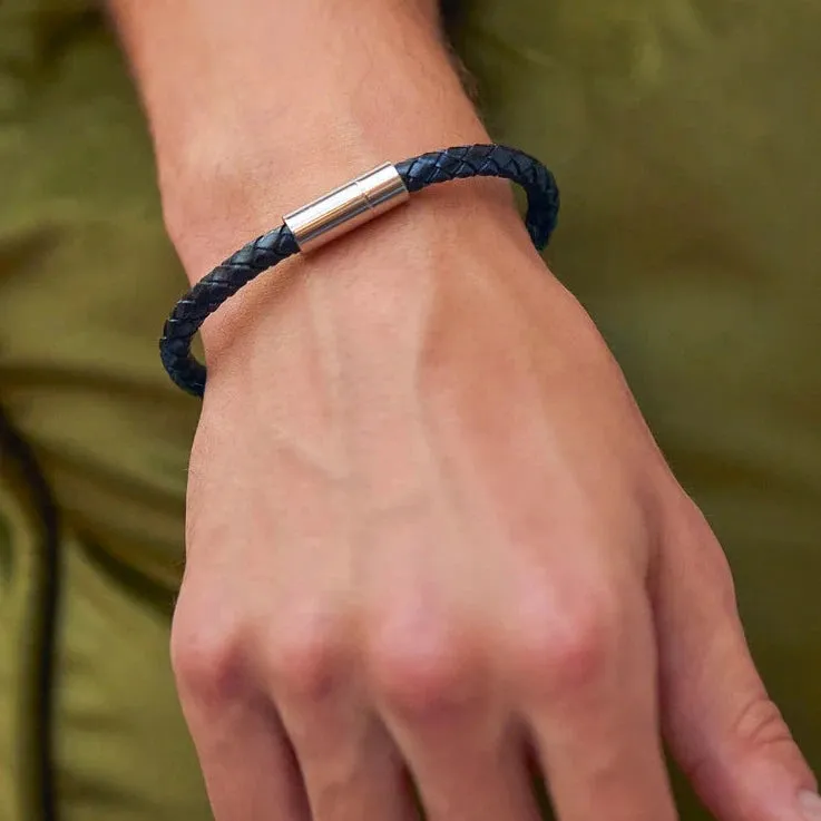 Men's Single Plaited Leather Bracelet | Navy