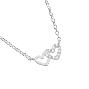 Mini Charms Pav Linked Hearts Necklace | Silver Plated