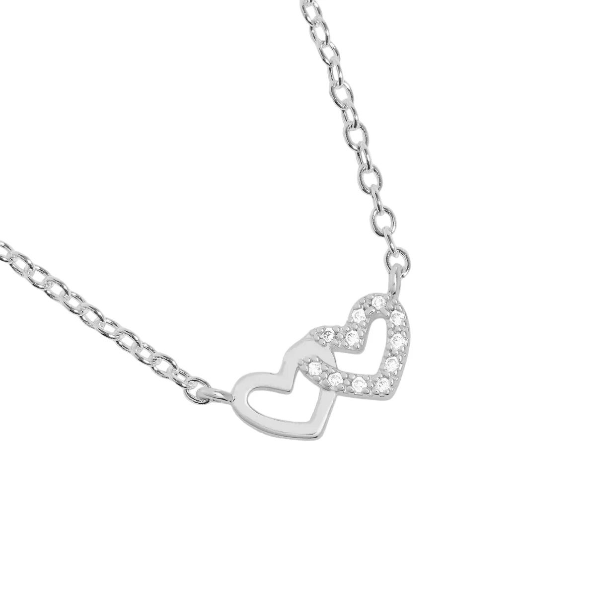 Mini Charms Pav Linked Hearts Necklace | Silver Plated