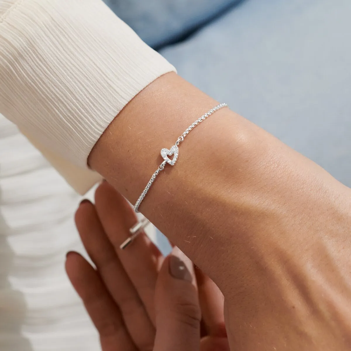 Mini Charms Pav Offset Heart Bracelet | Silver Plated
