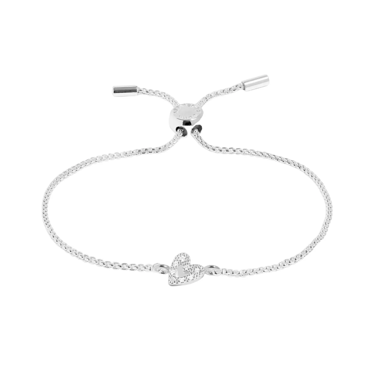 Mini Charms Pav Offset Heart Bracelet | Silver Plated