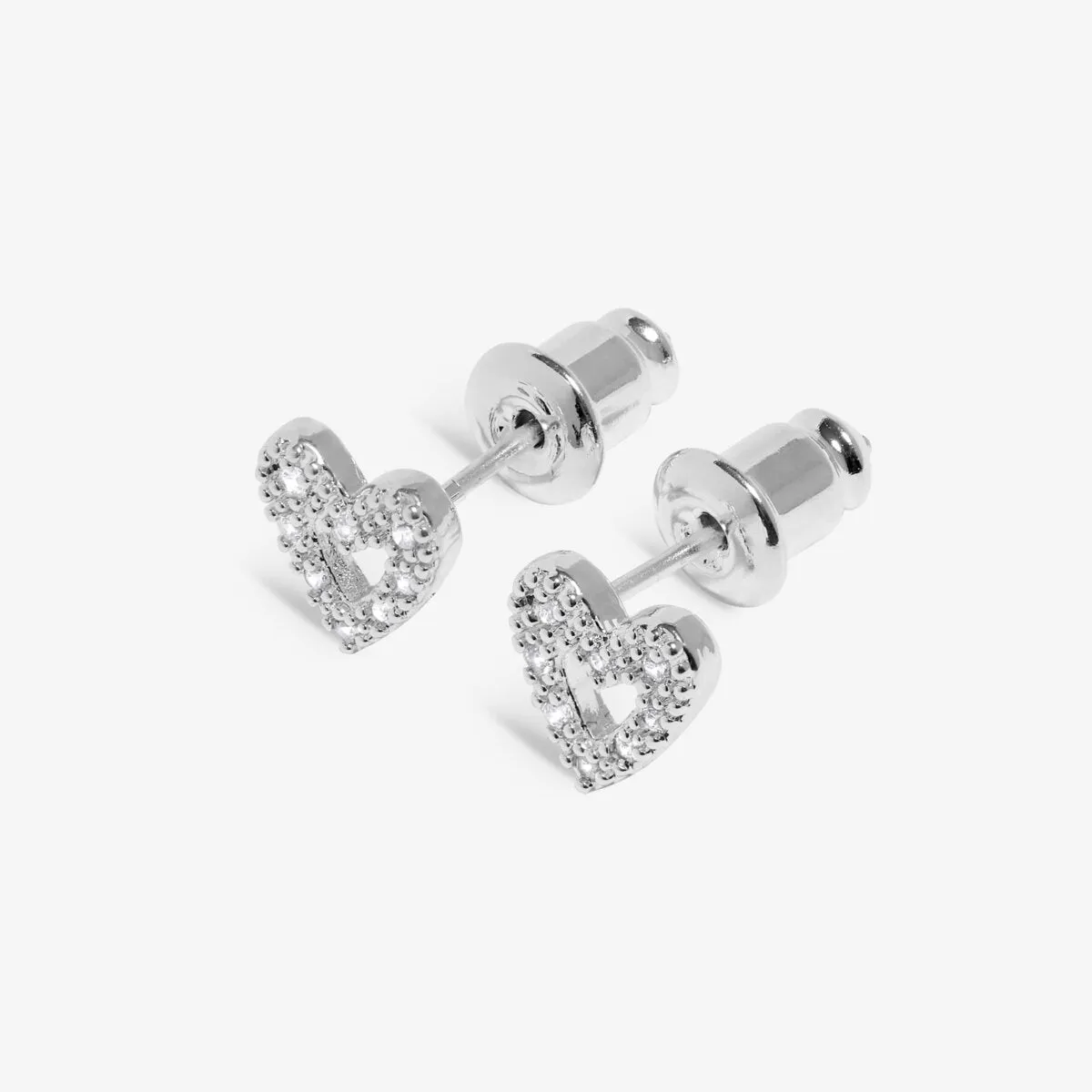 Mini Charms Pav Offset Heart Earrings | Silver Plated