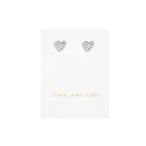 Mini Charms Pav Offset Heart Earrings | Silver Plated