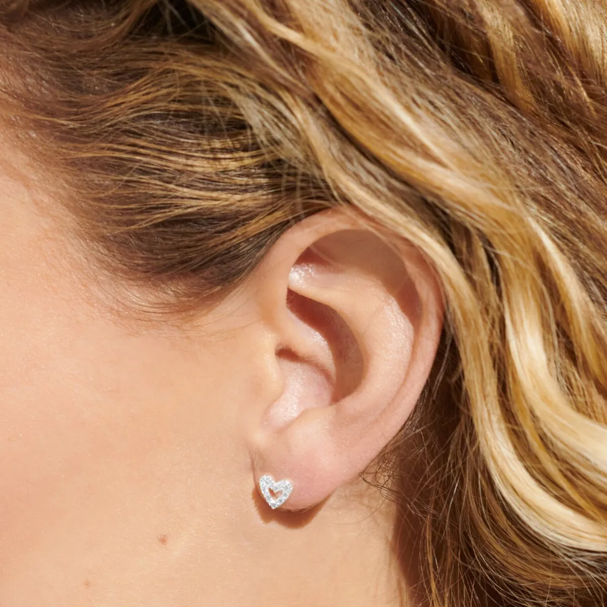 Mini Charms Pav Offset Heart Earrings | Silver Plated