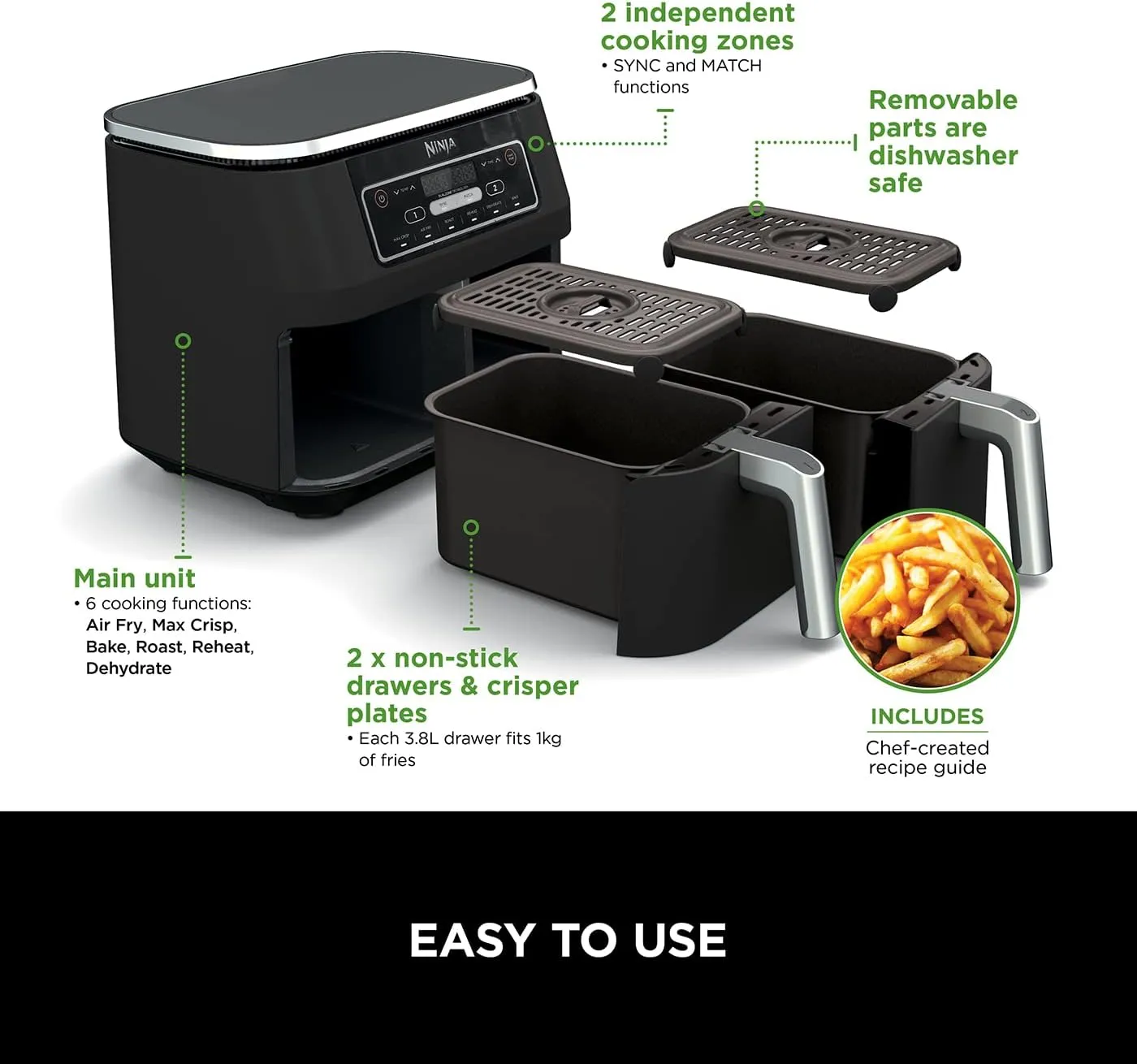 Ninja Foodi Dual Zone Air Fryer 7.6 L | AF300UK