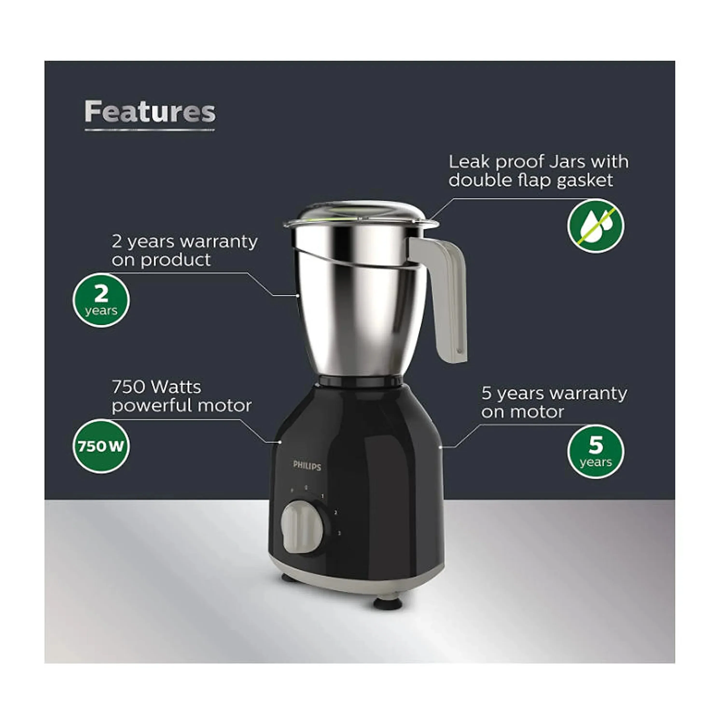 Philips 750 W Turbo Motor Mixer Grinder with 4 Jars - HL7759/00