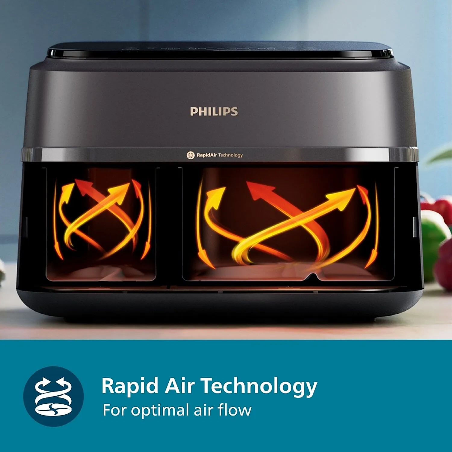Philips 9L Airfryer with Dual Baskets for Full Tray Cooking & 8 Preset Menus - NA352/00