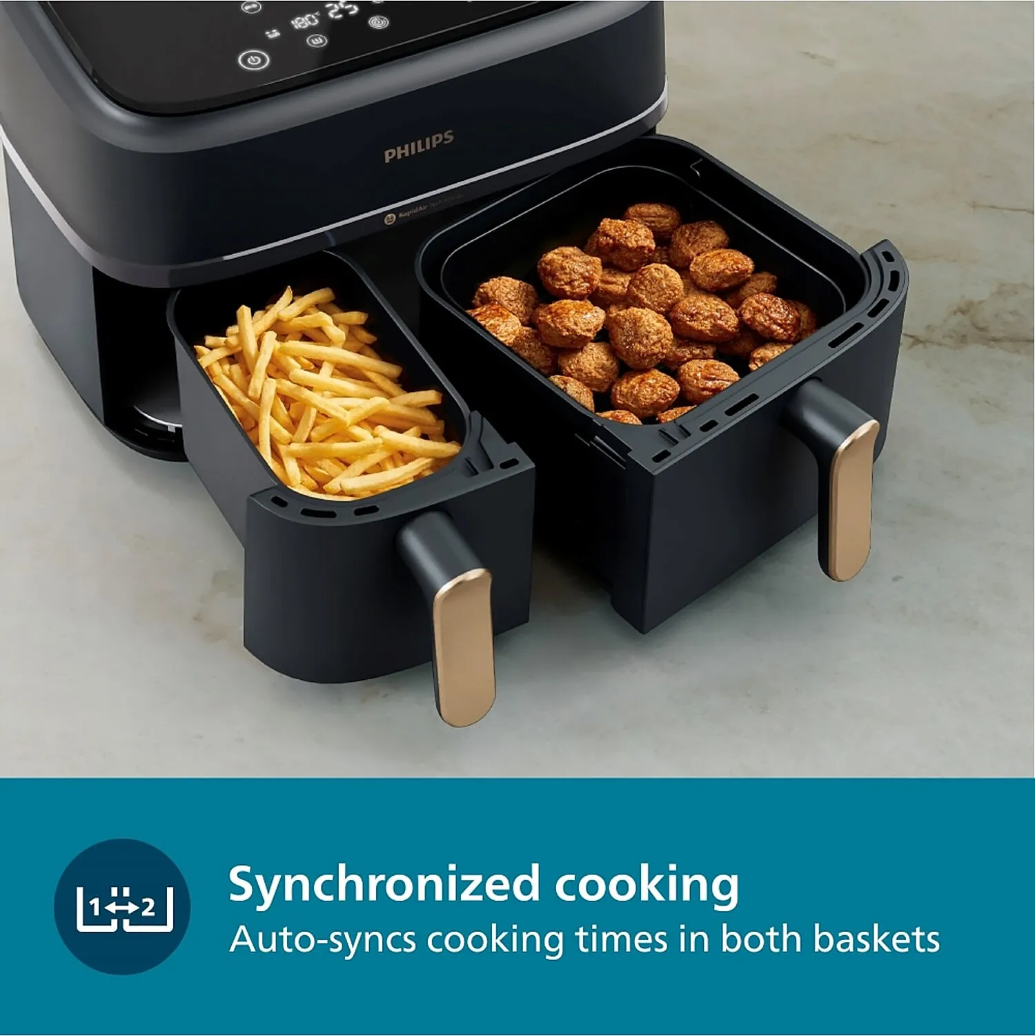 Philips 9L Airfryer with Dual Baskets for Full Tray Cooking & 8 Preset Menus - NA352/00