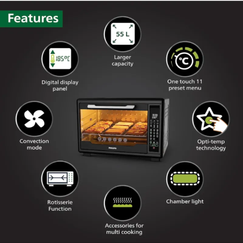 Philips Digital Oven Toast Grill 55L with Opti Temp Technology - HD6977/00