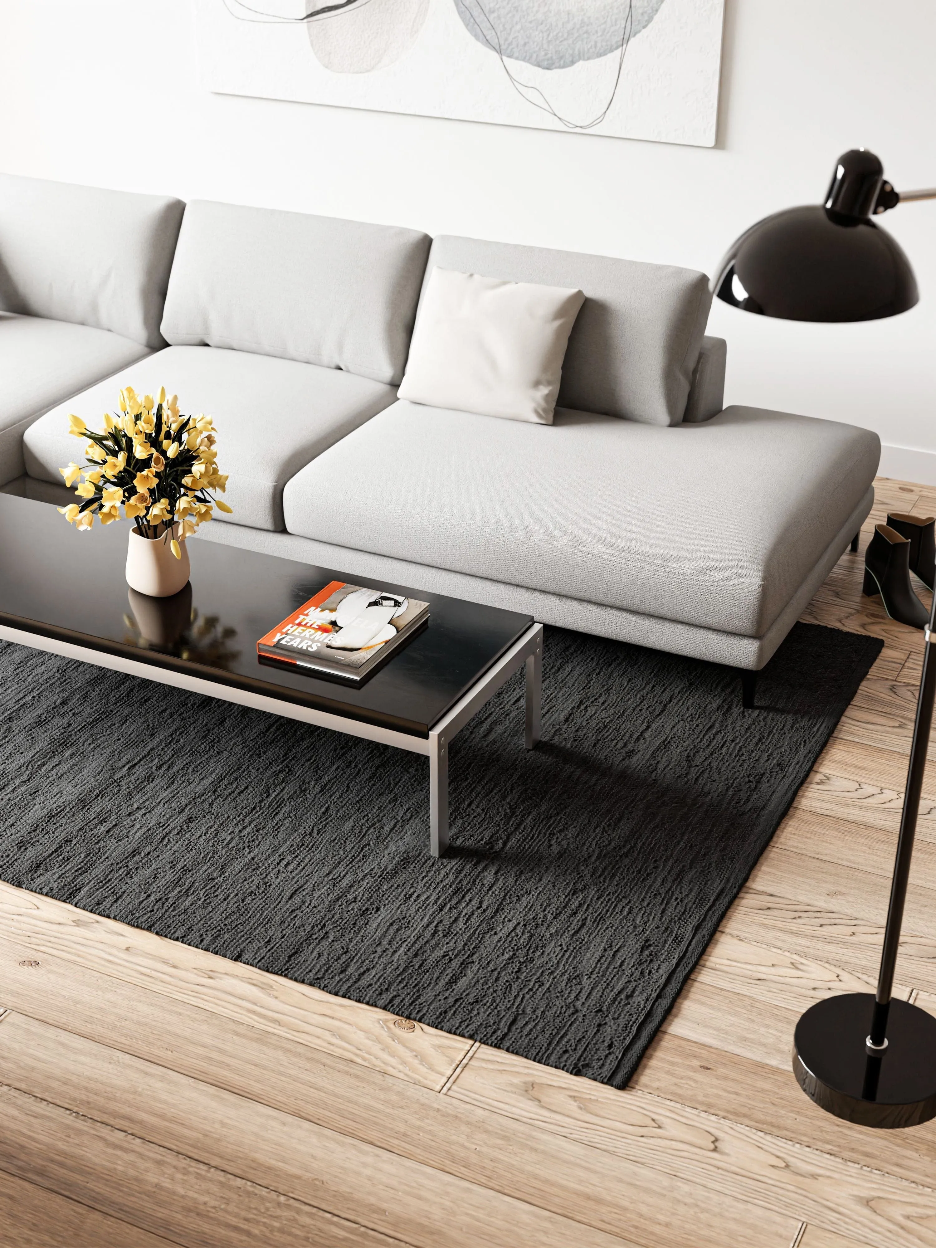 Rug Solid Cotton Rug 75 X 200 Cm, Charcoal