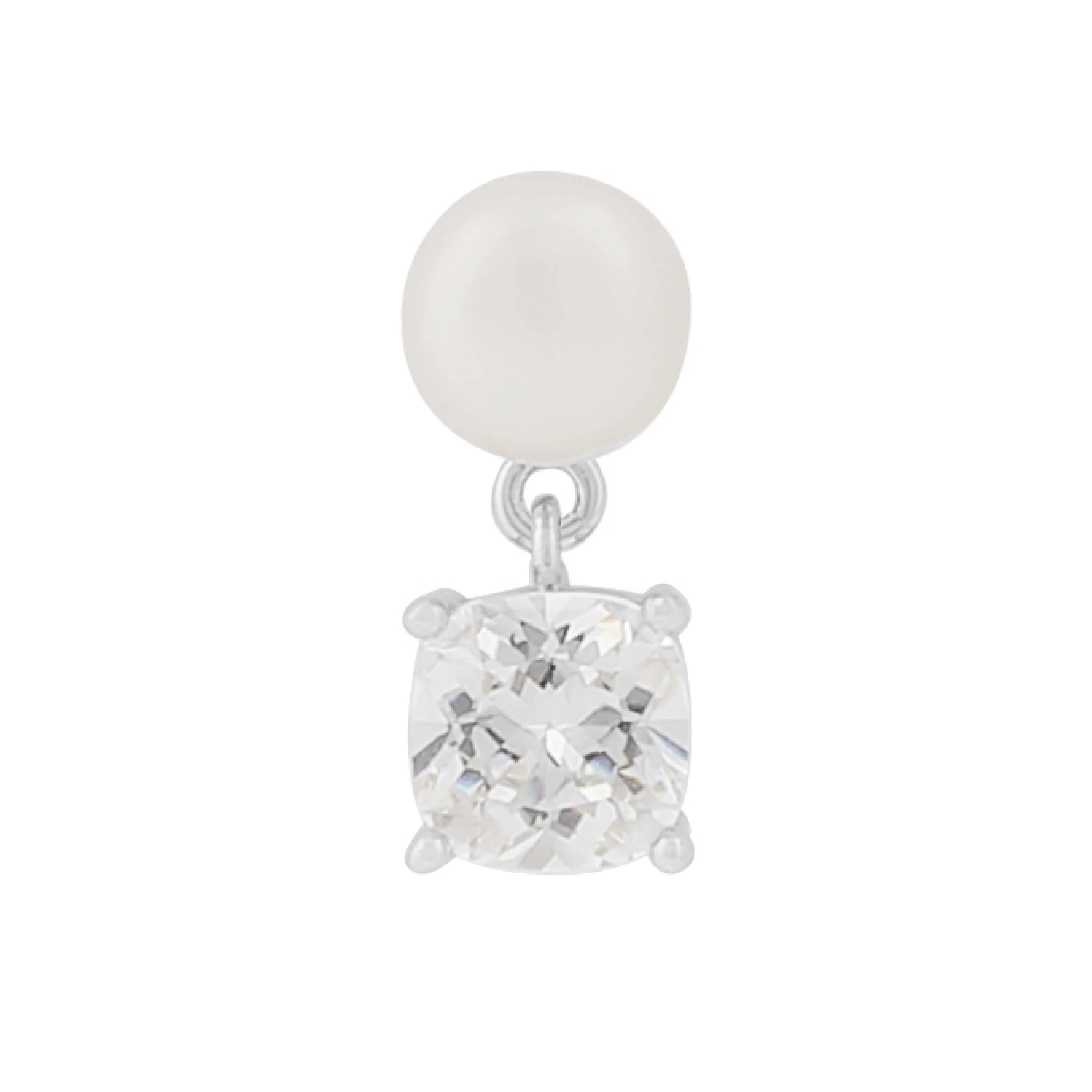 Saga Small Freshwater Pearl Pendant Earrings | Silver Plated with Cubic Zirconia