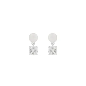 Saga Small Freshwater Pearl Pendant Earrings | Silver Plated with Cubic Zirconia