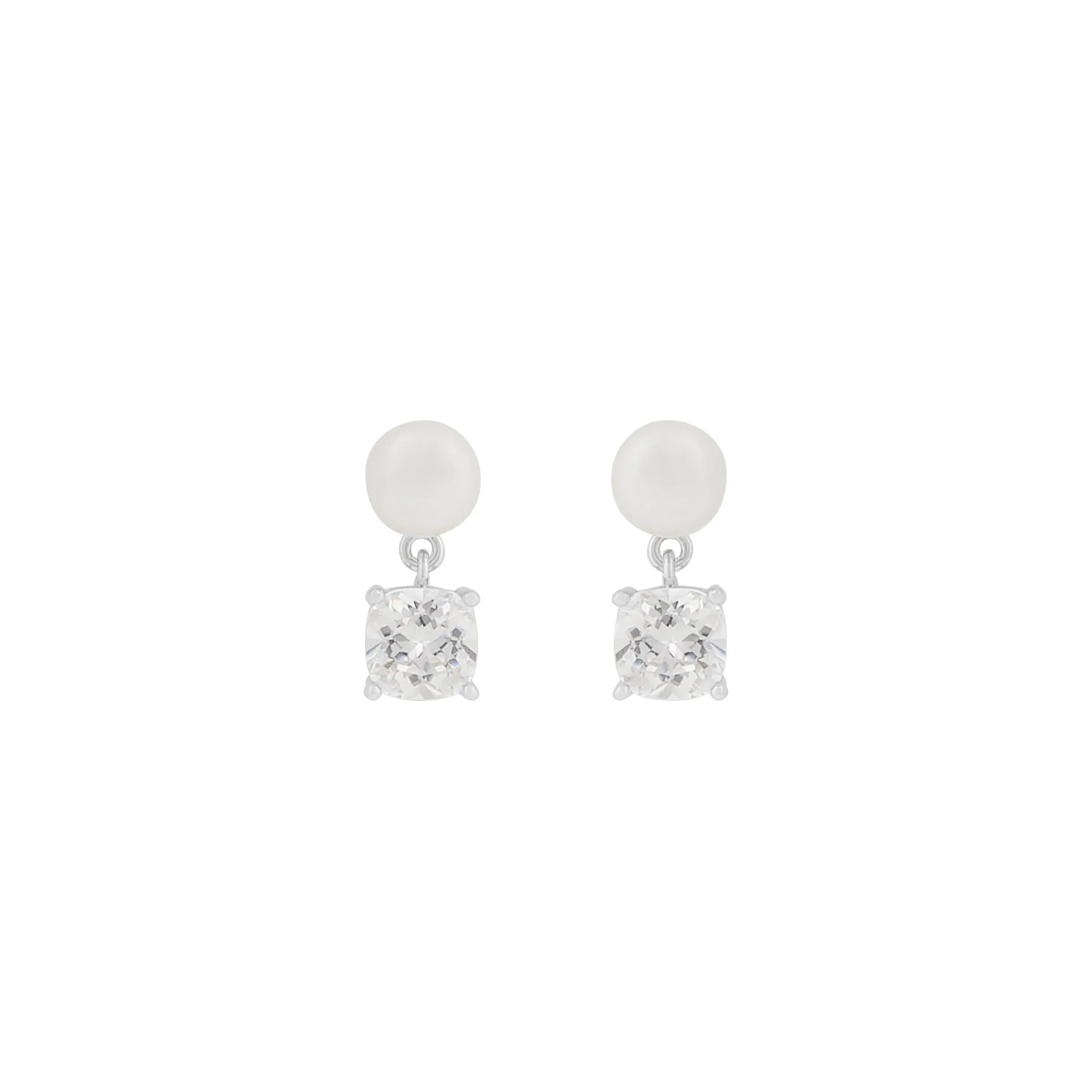 Saga Small Freshwater Pearl Pendant Earrings | Silver Plated with Cubic Zirconia