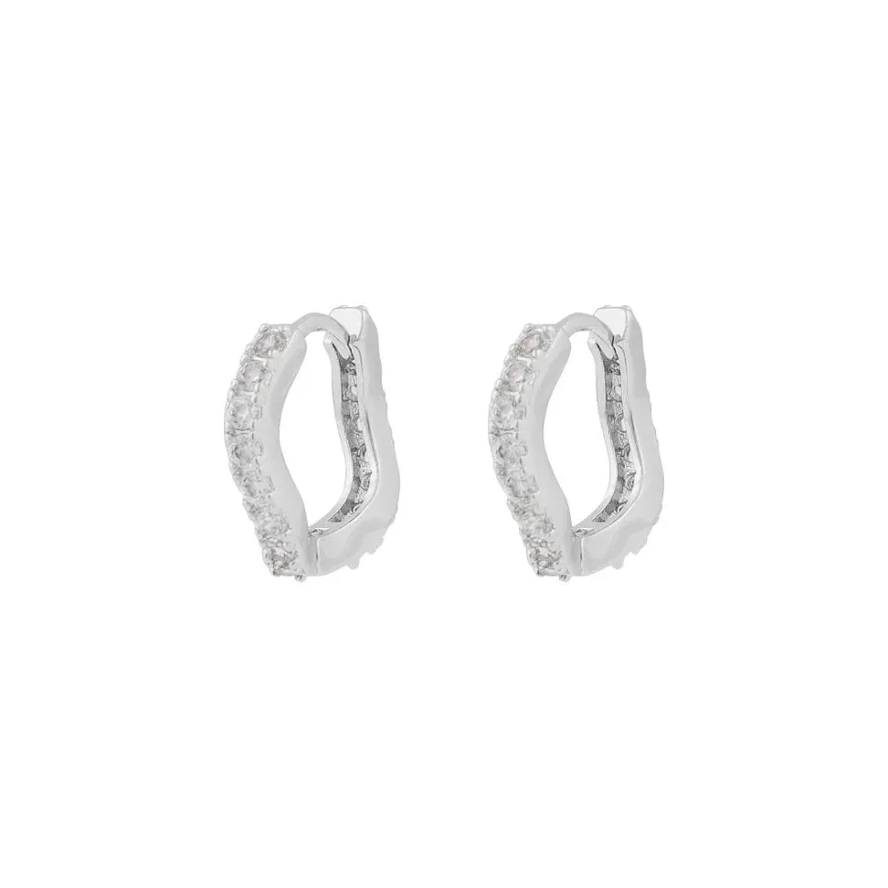 Sally Abstract Hoop Earrings | Silver Plated with Cubic Zirconia