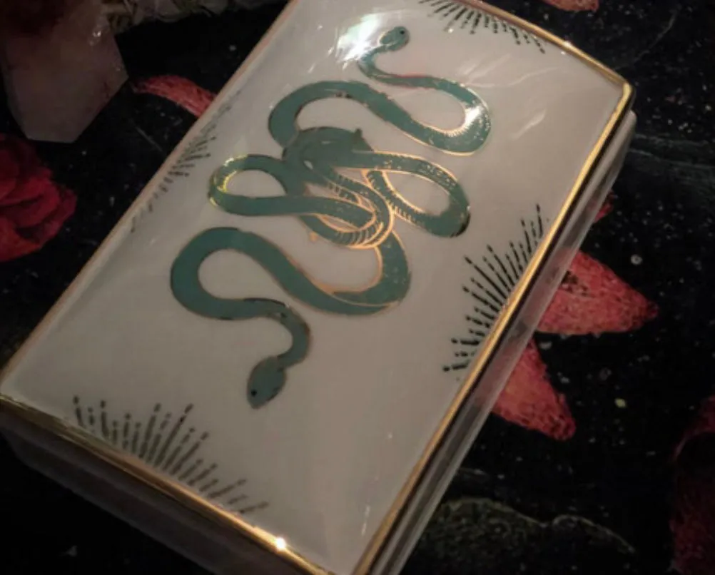 Serpents Embrace Ceramic Box - Porcelain - Tarot - Altar - Jewelry Dish