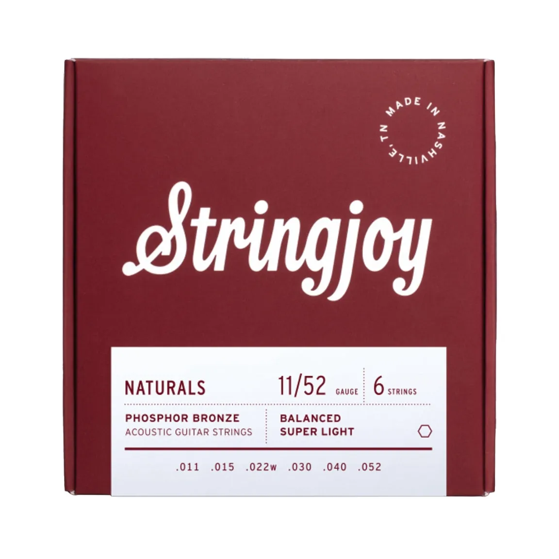 Stringjoy Naturals Phosphor Bronze Acoustic Guitar Strings - Super Light Gauge (.011 - .052)