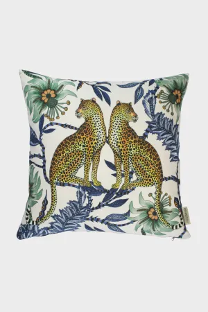 Tanzanite Lovebird Leopards Cotton Pillow Cover