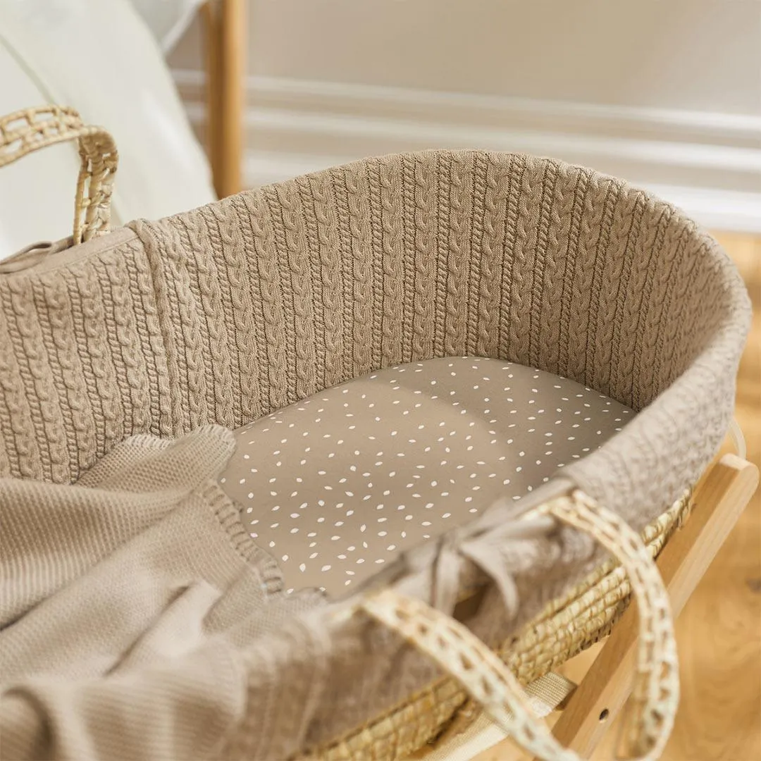 The Little Green Sheep Organic Moses Basket Fitted Sheet - Truffle Rice Print