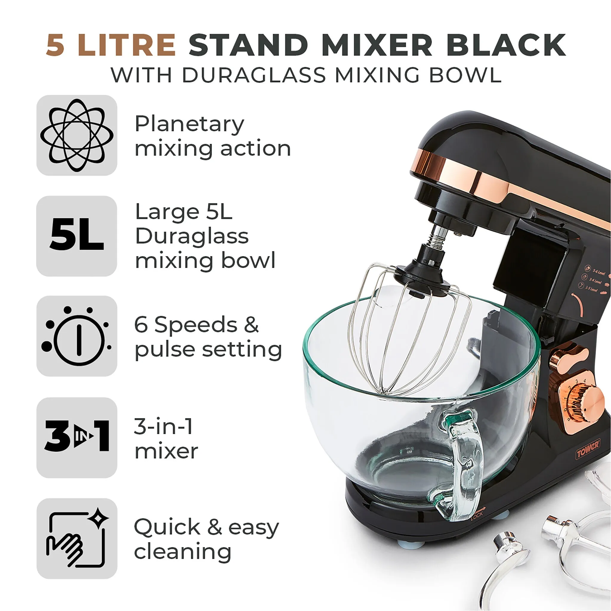 Tower T12066RG mixer Stand mixer 1000 W Black